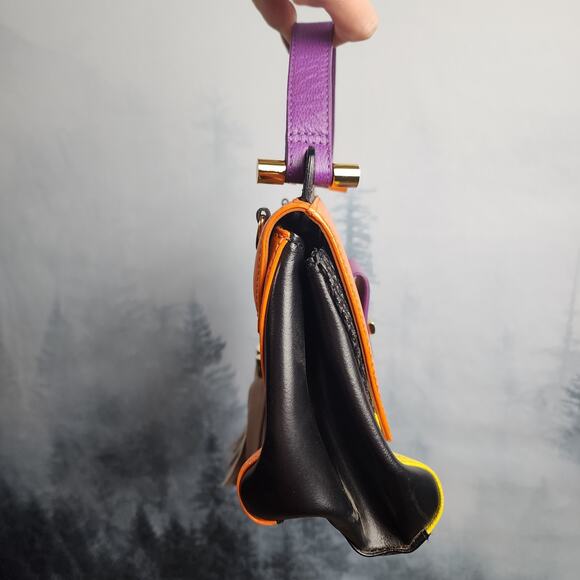 Braccialini Retro Color Block Italian Leather Top Handle Bag Crossbody - Picture 7 of 13